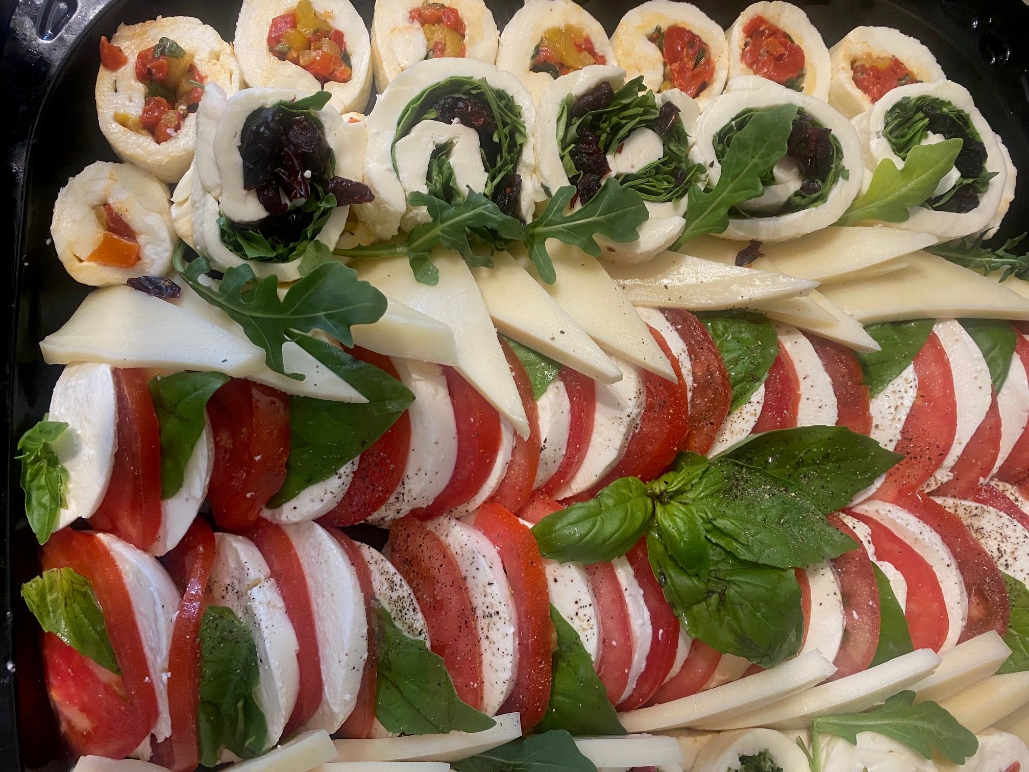 Charcuterie and mozzarella appetizer platter